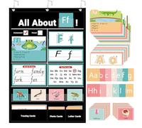 Klyrith Alphabet Learning Pocket Chart for Classroom, All About Letters Chart with ABC Flash Cards, Letter Tracing Educational Wall Chart, Circle Time Center Kindergarten Preschool Home Decor, (Black)