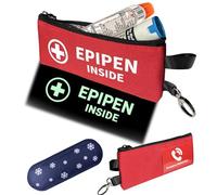 Klyrith EpiPen Medical Carry Case for 2 Pens, 1 Piece Insulated Small Emergency Bag with Ice Packs and Emergency Information Card, Medical Bag for EpiPens, Asthma Allergy Medication, Red Glow