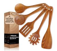 KLYRO Teak Kitchen Utensils Set - 5 Piece Premium Cooking Utensils Durable, Non-Stick Safe, Heat-Resistant New Apartment Essentials