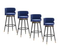 KLZUOPT Bar Height Barstools Set of 4 - Swivel Bar Stools with Back, Velvet Upholstered Bar Stools with Metal Footrest, Modern Counter Bar Stools for Kitchen Island & Pub, Seat Height 75cm, Blue