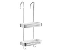 KLZUOPT Exquisite Bathroom Shelves Over The Shower Door Caddy, Pantry Organizer Rack with Hooks, Rust Proof Hanging Shower Organizer, W/Storage Basket, Bathroom Drill Free (Color : Silver)