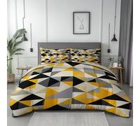 KLZUOPT Exquisite King Size Yellow Duvet Cover Set Bedding Set 3 pcs Soft Microfiber Argyle Pattern Triangle Geometric Shapes Printed Duvet Cover with 2 Pillowcases and Zipper Closure 87" x 91"