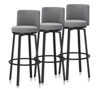 KLZUOPT Luxury Barstool Bar Stools Set of 1/2/3/4, Modern Counter Height Barstools 25.6'' H Swivel Upholstered Kitchen Chair with Curved Back and Metal Frame for Home Island, Cafe Pub(Grey,3PCS)