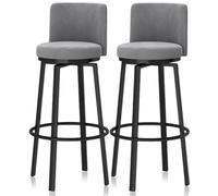 KLZUOPT Luxury Barstool Bar Stools Set of 1/2/3/4, Modern Counter Height Barstools 25.6'' H Swivel Upholstered Kitchen Chair with Curved Back and Metal Frame for Home Island, Cafe Pub(Grey,2 PCS)