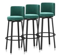 KLZUOPT Luxury Barstool Bar Stools Set of 1/2/3/4, Modern Counter Height Barstools 25.6'' H Swivel Upholstered Kitchen Chair with Curved Back and Metal Frame for Home Island, Cafe Pub(Green,3PCS)