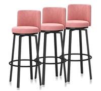 KLZUOPT Luxury Barstool Bar Stools Set of 1/2/3/4, Modern Counter Height Barstools 25.6'' H Swivel Upholstered Kitchen Chair with Curved Back and Metal Frame for Home Island, Cafe Pub(Pink,3PCS)