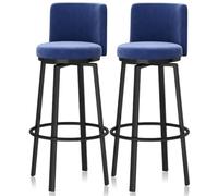 KLZUOPT Luxury Barstool Bar Stools Set of 1/2/3/4, Modern Counter Height Barstools 25.6'' H Swivel Upholstered Kitchen Chair with Curved Back and Metal Frame for Home Island, Cafe Pub(Blue,2 PCS)