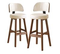 KLZUOPT Luxury Barstool Bar Stools Set of 2, PU Leather Upholstered Counter Height Barstools, Modern Counter Chair with Wood Legs for Kitchen Island Dining Room(Off-white,Height 65cm)