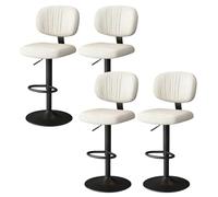 KLZUOPT Luxury Barstool Bar Stools Set of 4, Adjustable Height Swivel Barstools, Faux Leather Upholstered Bar Chair with Back and Footrest for Counter, Kitchen, Dining Room(White)