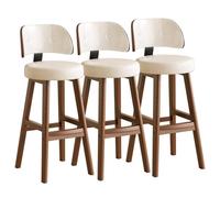 KLZUOPT Luxury Barstool Counter Height Bar Stool, Upholstered PU Leather Barstools Set of 1/2/3/4, Counter Chair with Back & Solid Wood Legs for Kitchen Island Dining Room(Off-white-3PCS,Height 55cm)