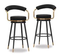 KLZUOPT Luxury Barstool Counter Height Bar Stools Set of 2, Swivel Counter Stools, Comfortable Upholstered Barstools with Back and Footrest for Kitchen Island, Seat Height 75cm, Black