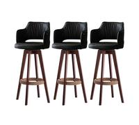 KLZUOPT Luxury Barstool Counter Height Swivel Bar Stool for Kitchen Island Dining Room, Upholstered PU Leather Barstools Set of 1/2/3/4 with Back & Solid Wood Legs(Black - 3PCS,Height 82cm)