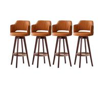 KLZUOPT Luxury Barstool Counter Height Swivel Bar Stool for Kitchen Island Dining Room, Upholstered PU Leather Barstools Set of 1/2/3/4 with Back & Solid Wood Legs(Orange - 4PCS,Height 82cm)