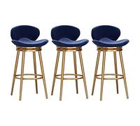 KLZUOPT Luxury Barstool Modern Swivel Bar Stools Set of 3, Counter Height Barstools Velvet Bar Chairs with Gold Metal Legs Backrest for Kitchen Island Home Bar, Seat Height 65cm, Blue