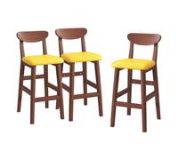 KLZUOPT Luxury Barstool PU Leather Bar Stools Set of 3, Upholstered Barstools with Back & Wood Legs, Mid-Century Modern Counter Chair for Kitchen Island(Yellow,Height 73cm)
