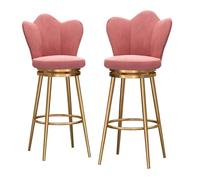 KLZUOPT Luxury Barstool Swivel Bar Stools Set of 2, Modern Upholstered Barstools with Low Back, Velvet Seat Gold Metal Legs and Footrest, 65cm Bar Chairs for Kitchen Island Counter