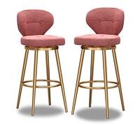 KLZUOPT Luxury Barstool Swivel Bar Stools Set of 2, Upholstered Swivel Barstools with Back and Gold Metal Legs for Kitchen Island, Seat Height 75cm, Velvet Seat, Gold Metal Legs, Pink