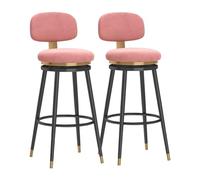 KLZUOPT Luxury Barstool Swivel Counter Height Bar Stools with Back Set of 1/2/3/4, Velvet Upholstered Barstools with Black Metal Legs, Modern Counter Chairs for Kitchen Island, Pink(2PCS,Height 75cm)