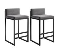 KLZUOPT Luxury Barstool Velvet Bar Stool with Footrest, Upholstered Chair Armless Counter Height Stool, Minimalist Metal Frame for Home Kitchen Island Counter,Gray Cushion,2Pcs