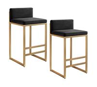 KLZUOPT Luxury Wooden Bar Stools, Linen Fabric Round Seat High Stool for Kitchen Island Counter Cafes Breakfast Bar Dining Chairs