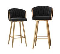 KLZUOPT Modern Barstools Set of 2, Comfortable Ergonomic Upholstered Bar Chairs with Back, Metal Legs and Footrest, Counter Height Bar Stools for Kitchen Island, Dining Room, Seat Height 75cm, Black