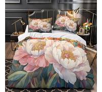 KLZXCVBNMQ Peony flowers 3D Printed Quilt Cover 3pc Premium Microfibre Stain-Resistant Easy Stained glass Duvet Cover 2 Pillowcases Zip Closure Bed Ensemble Couple Bedroom Super king（260x220cm）