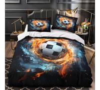 KLZXCVBNMQ SoccerBallFire 3D Printing Quilt Cover 3pcs 100% Microfibre Anti-Fade Zip Closure DynamicSportsArt Duvet Cover 2 Pillowcases Breathable Easy Care Bedding Boys Girls Room King（220x240cm）