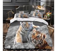 KLZXCVBNMQW 3D Design Printed 3 Pcs Bedding Set Bed Decor Hidden Zipper Super Tiger Cubs Peeking Quilt Cover Washable Wrinkle-Resistant for Youth,Kids,Women Wildlife Duvet Cover King（220x240cm）