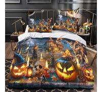 KLZXCVBNMQW 3D Design Printed 3 Pcs Bedding Set Bedroom Decor Halloween Decor Comforter Cover Machine Washable Hotel Quality for Youth,Teens,Boys Spooky Haunted House Quilt Cover Double（200x200cm）