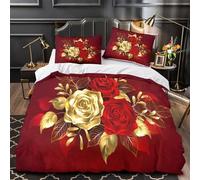 KLZXCVBNMQW 3D Design Printed 3 Pcs Bedding Set Home Decor Extra Romantic Roses Duvet Cover Washable Hypoallergenic for Teenagers,Youth,Boys Gilded Floral Comforter Cover Single（135x200cm）