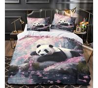 KLZXCVBNMQW 3D Design Printed 3 Pcs Bedding Set Room Decor Ultra Panda Resting Comforter Cover Breathable Wrinkle-Resistant for Kids,Teens,Boys Cherry Blossom Quilt Cover Single（135x200cm）
