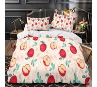 KLZXCVBNMQW 3D Design Printed 3 Pcs Bedding Set Room Decor Zipper Ultra Soft Red Apples Quilt Cover Breathable Durable for Teens,Kids,Youth Hand Drawn Fruit Duvet Cover Double（200x200cm）
