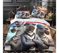KLZXCVBNMQW 3D Design Printed 3-Piece Bedding Set Home Decor Ultra Soft Cool Zebras Comforter Cover Breathable Anti-allergic for Teens,Adults,Kids coon Fun Quilt Cover Single（135x200cm）