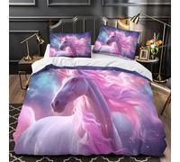 KLZXCVBNMQW 3D Design Printed 3 Pieces Bedding Set Bed Decor Super Unicorn Fantasy Comforter Cover Washable Anti-allergic for Teens,Boys,Women magical Glowing Quilt Cover Double（200x200cm）