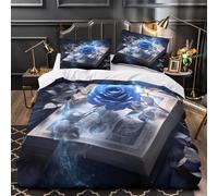 KLZXCVBNMQW 3D Design Printed 3 Pieces Bedding Set Home Decor Ultra BlueRoseMystic Duvet Cover Durable Easy Care for Teenagers,Children,Boys Fantasy Comforter Cover Single（140x200cm）