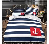KLZXCVBNMQW 3D Design Printed 3 Pieces Bedding Set Nautical Stripes Comforter Cover Home Decor Zipper Extra Soft Easy Care Washable for Boys,Girls,Teens marine Themed Quilt Cover Single（135x200cm）