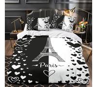 KLZXCVBNMQW 3D Design Printed 3PCs Bedding Set Bed Decor Ultra Paris Eiffel Tower Quilt Cover Breathable All Season for Youth,Adults,Children Black White Romantic Duvet Cover Double（200x200cm）