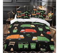 KLZXCVBNMQW 3D Design Printed 3PCs Bedding Set Bed Decor Zipper Ultra Soft Garbage Trucks Duvet Cover Durable All Season for Kids,Women,Teenagers Coon Recycling Comforter Cover Single（140x200cm）
