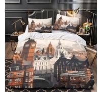 KLZXCVBNMQW 3D Design Printed 3PCs Bedding Set Bedroom Decor Super London Skyline Comforter Cover Durable Machine Washable for Teens,Women,Boys cityscape Quilt Cover Double（200x200cm）