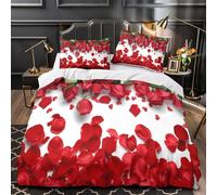 KLZXCVBNMQW 3D Design Printed 3PCs Bedding Set Bedroom Decor Super Red Roses Comforter Cover Durable Machine Washable for Teens,Women,Boys Valentine Theme Quilt Cover Single（135x200cm）