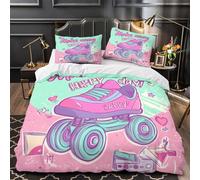 KLZXCVBNMQW 3D Design Printed 3PCs Bedding Set Bedroom Decor Super Roller Skate Fun Comforter Cover Durable Machine Washable for Teens,Women,Boys vintage Retro Quilt Cover Super king（260x220cm）