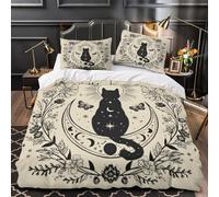 KLZXCVBNMQW 3D Design Printed 3PCs Bedding Set Home Decor Extra Black Cat Duvet Cover Washable Wrinkle-Resistant for Teenagers,Boys,Adults Vintage Mystical Comforter Cover Double（200x200cm）