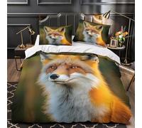 KLZXCVBNMQW 3D Design Printed 3PCs Bedding Set Red Fox Portrait Comforter Cover Home Decor Hidden Zipper Extra Soft Breathable for Teens,Boys,Girls Wild Animal Duvet Cover Single（135x200cm）