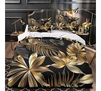 KLZXCVBNMQW 3D Design Printed 3PCs Bedding Set Room Decor Hidden Zipper Ultra Tropical Leaves Comforter Cover Hypoallergenic Easy Care for Kids,Youth,Teens gold Leaf Quilt Cover Single（135x200cm）