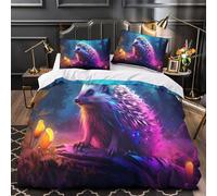 KLZXCVBNMQW 3D Design Printed 3PCs Bedding Set Room Decor Zipper Super Magical Hedgehog Comforter Cover Durable Machine Washable for Kids,Teens,Women Fantasy Forest Quilt Cover Super king（260x220cm）