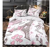 KLZXCVBNMQW 3D Print 3 Pcs Bedding Set Bed Decor Hidden Zipper Super Paris Landmarks Comforter Cover Breathable All Season for Girls,Kids,Teens hand Drawn Quilt Cover Single（135x200cm）