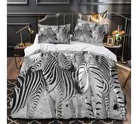 KLZXCVBNMQW 3D Print 3 Pcs Bedding Set Bed Decor Zipper Closure Super Zebras in Herd Quilt Cover Durable Anti-allergic for Kids,Adults,Women wildlife Black And White Duvet Cover Single（140x200cm）