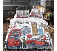 KLZXCVBNMQW 3D Print 3 Pcs Bedding Set Bed Decor Zipper Closure Ultra London Landmarks Quilt Cover Washable Anti-allergic for Teens,Youth,Women illustrated Travel Duvet Cover Double（200x200cm）