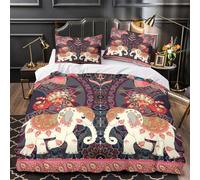 KLZXCVBNMQW 3D Print 3 Pcs Bedding Set Bedroom Decor Zipper Closure Design Elephant Decor Comforter Cover Easy Care Machine Washable for Teens,Youth,Boys Indian Quilt Cover Double（200x200cm）
