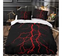 KLZXCVBNMQW 3D Print 3 Pcs Bedding Set Home Decor Hidden Zipper Extra Lightning Strike Quilt Cover Hypoallergenic All Season for Girls,Boys,Adults Abstract Red Duvet Cover Single（135x200cm）